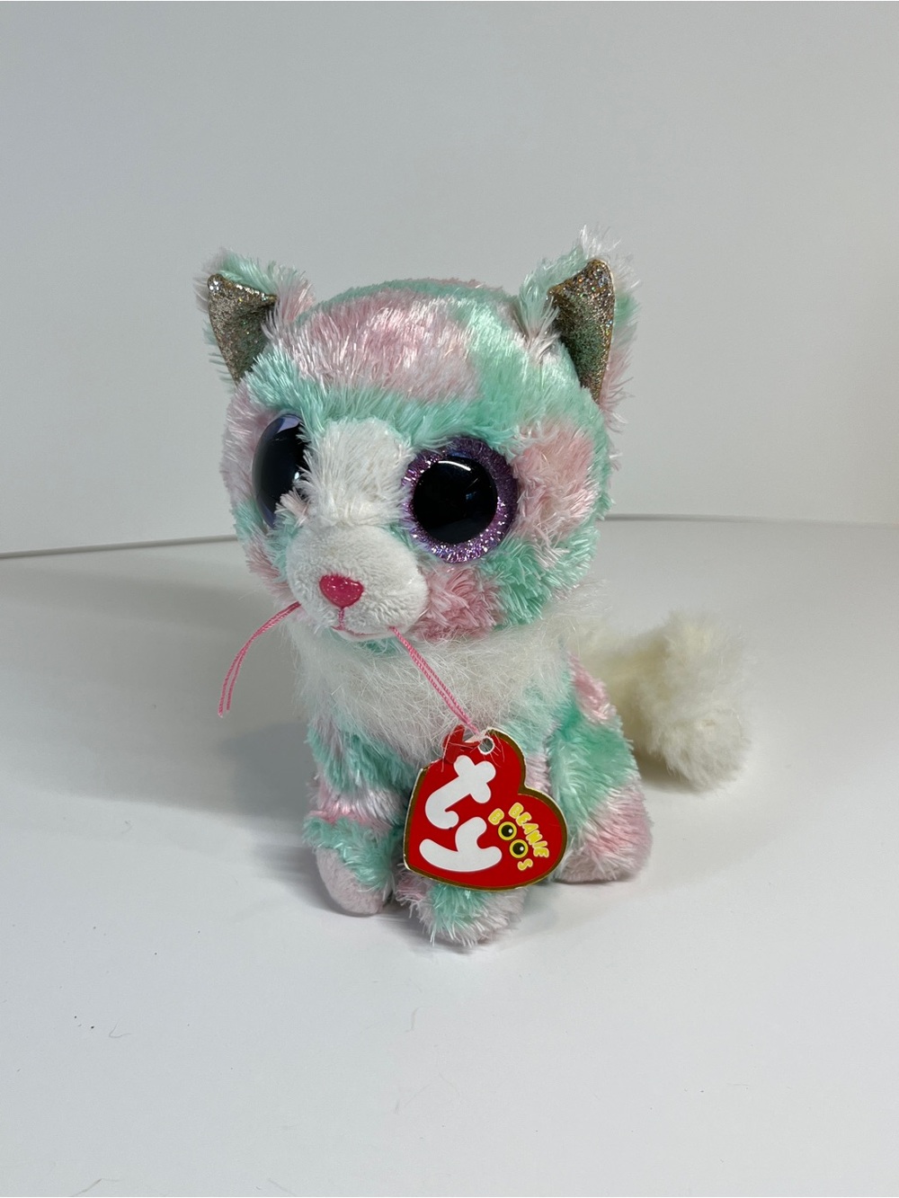 Ty Beanie Boos TySilk 2021 Opal Kitty Cat 6" Pink & Teal NWT Plush Toy Stuffed